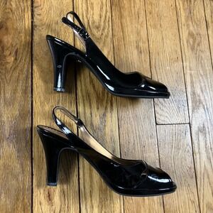 Naturalizer Marathon Black Patent Peep Toe Slingback Heels 8.5M 61135-6